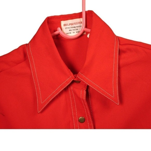Vintage 60s Dress Barn Snap Front Red Blouse 14 Top Stitching Paper Tag -Hey Viv - Picture 6 of 7
